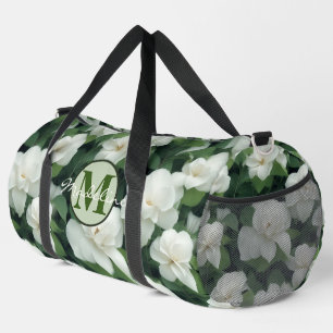 Elegant classic green botanical white floral duffle bag
