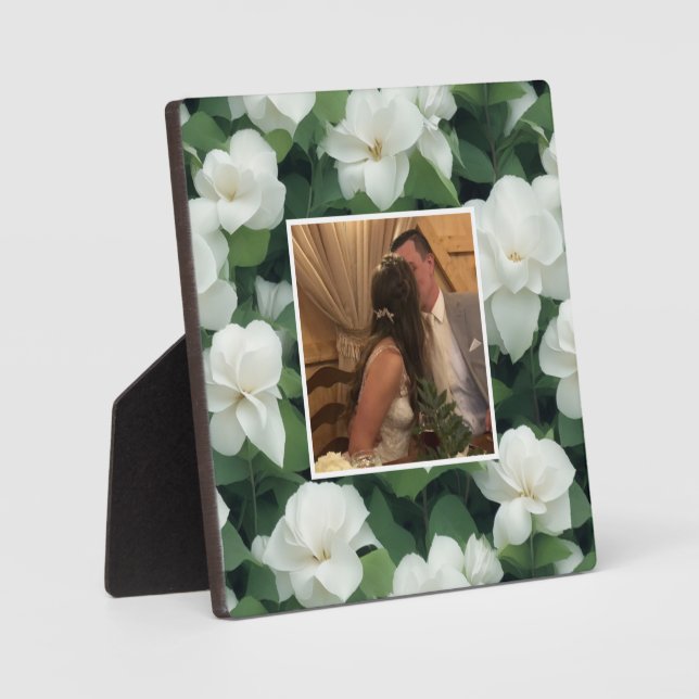 Elegant classic green botanical white floral plaque (Front)