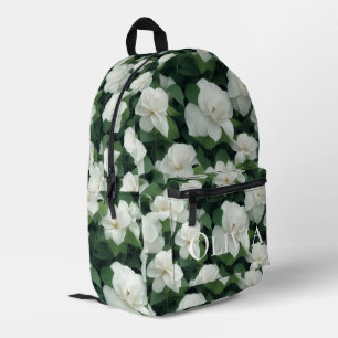 Elegant classic green botanical white floral printed backpack