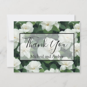 Elegant classic green botanical white floral thank you card