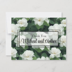 Elegant classic green botanical white floral thank you card