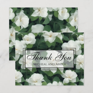 Elegant classic green botanical white floral thank you card