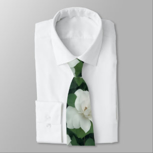 Elegant classic green botanical white floral tie