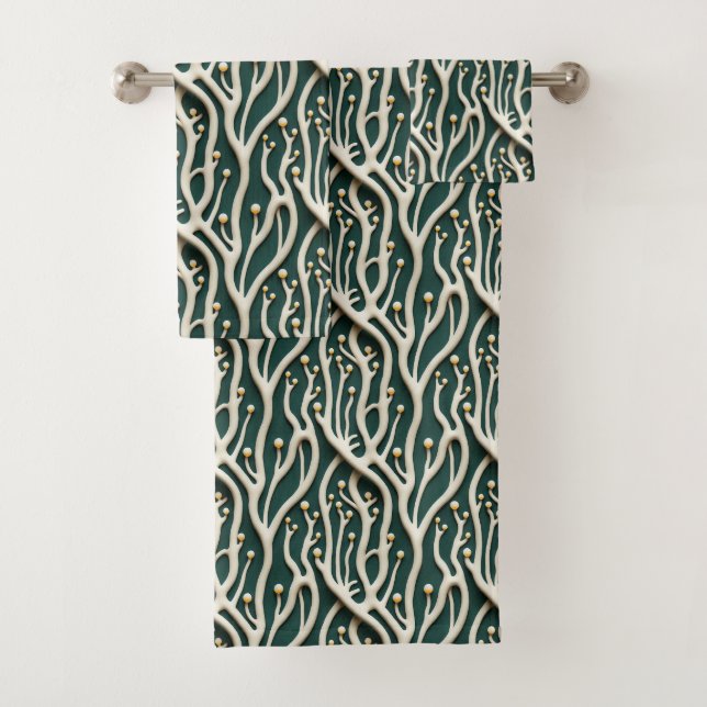 Elegant classic green floral pattern bath towel set (Insitu)