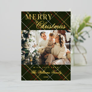Elegant Classic Green Plaid 1 Photo Christmas