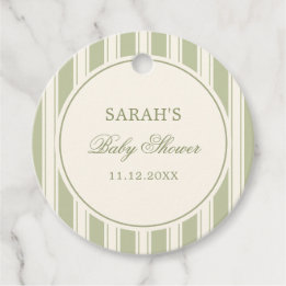 Elegant Classic Green Striped Baby Shower Favour Tags