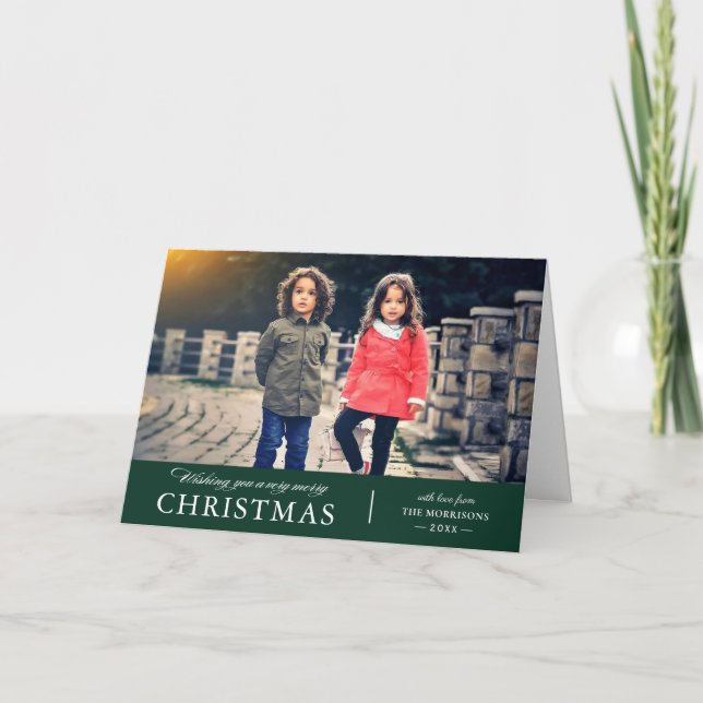 Elegant Classic Green Very Merry Christmas Photo Holiday Card (Front)