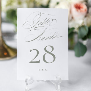 Elegant Classic Grey on White Calligraphy Wedding Table Number
