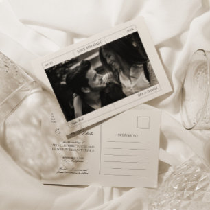 Elegant Classic Grey Save the Date Wedding Photo Postcard