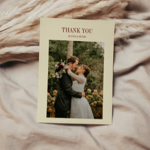 Elegant Classic Ivory Beige & Red Wedding Photo Thank You Card