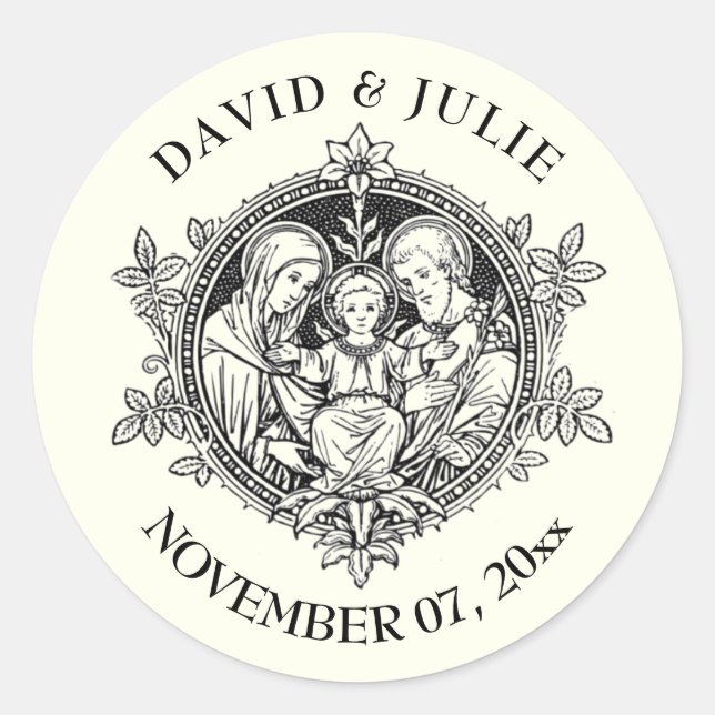 Elegant Classic Ivory Religious Holy Family  Round Sticker (Front)