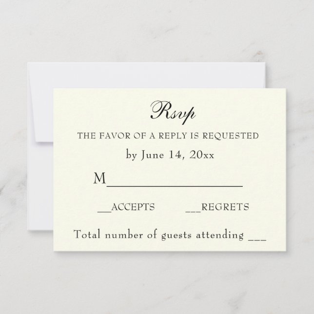 Elegant Classic Ivory Wedding Classic RSVP Card (Front)