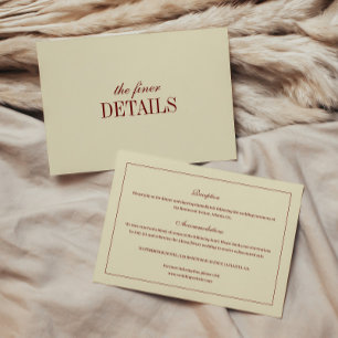 Elegant Classic Ivory & Wine Red Wedding Details Enclosure Card