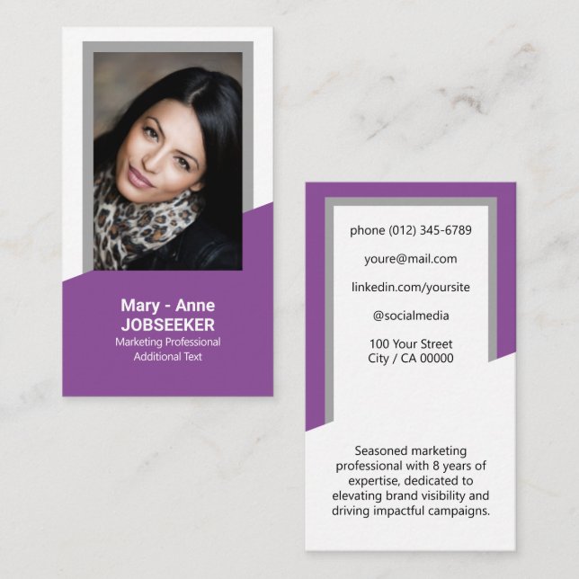 Elegant Classic Job Seeker Classy Purple Plum Business Card (Front/Back)
