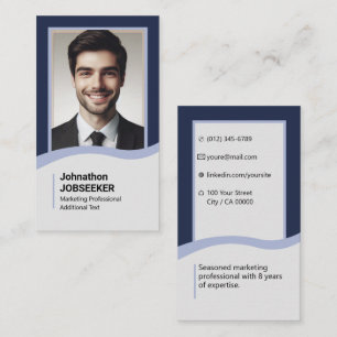 Elegant Classic Job Seeker Minimal Plain Blue Business Card