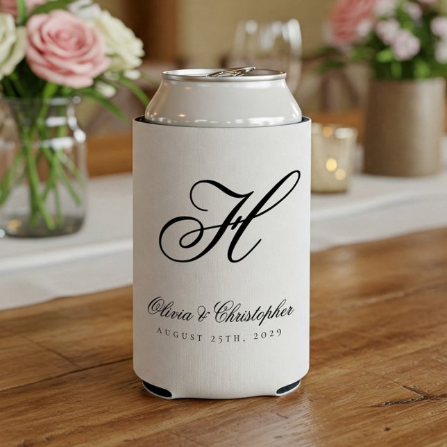 Elegant Classic Last Name Initial Wedding Can Cooler (Creator Uploaded)