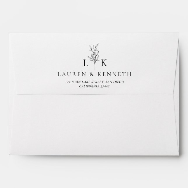 Elegant Classic Leaf Monogram Wedding Envelope (Back (Top Flap))