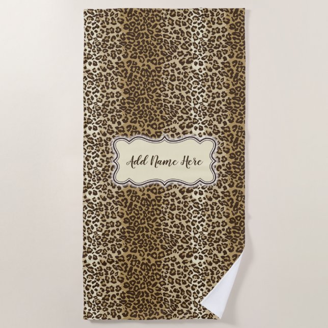 Elegant Classic Leopard Pattern Custom Name Beach Towel (Front)