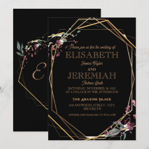 elegant Classic luxurious black wedding Invitation
