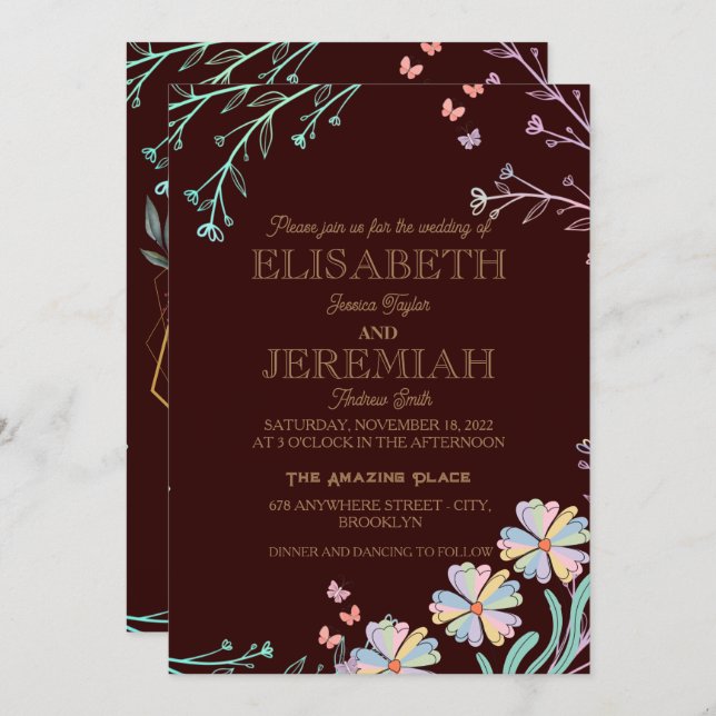 elegant Classic luxurious black wedding Invitation (Front/Back)