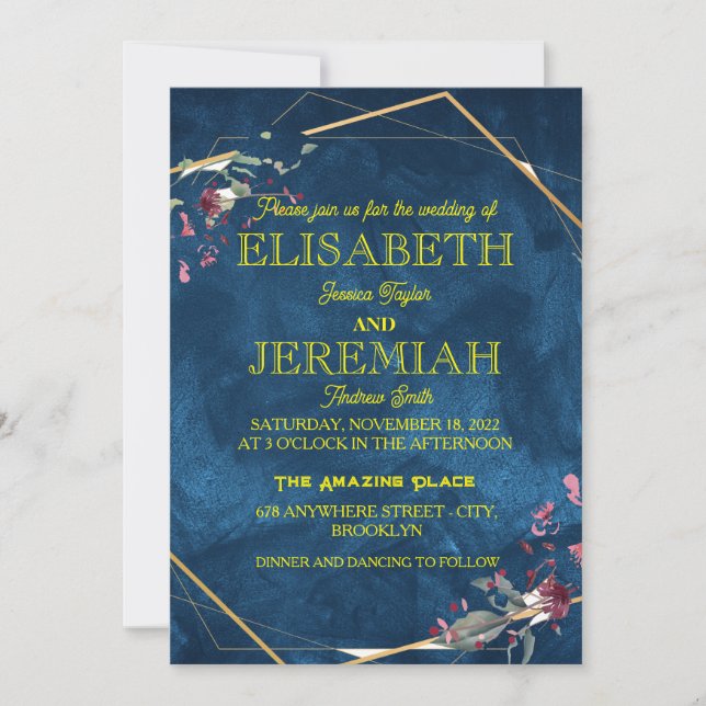 elegant Classic luxurious blue formal wedding Invitation (Front)