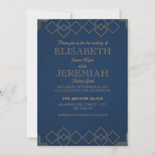 elegant Classic luxurious blue formal wedding Invitation