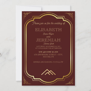elegant Classic luxurious formal red gold wedding Invitation