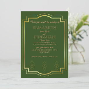 elegant Classic luxurious green gold wedding Invitation