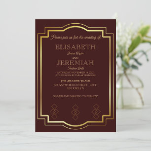 elegant Classic luxurious red gold wedding  Invitation