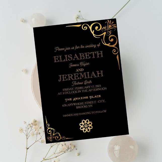 elegant Classic luxury black gold photo wedding Invitation (Creator Uploaded)