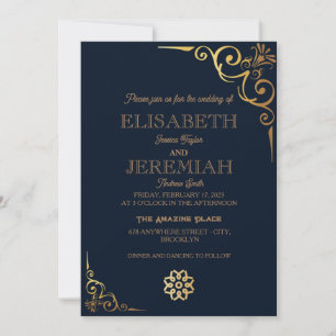 elegant Classic luxury blue gold photo wedding  Invitation