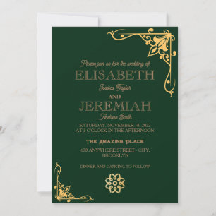 elegant Classic luxury green gold photo wedding Invitation