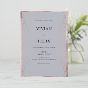 Elegant Classic Matt Rose Gold Leaves Wedding Invitation