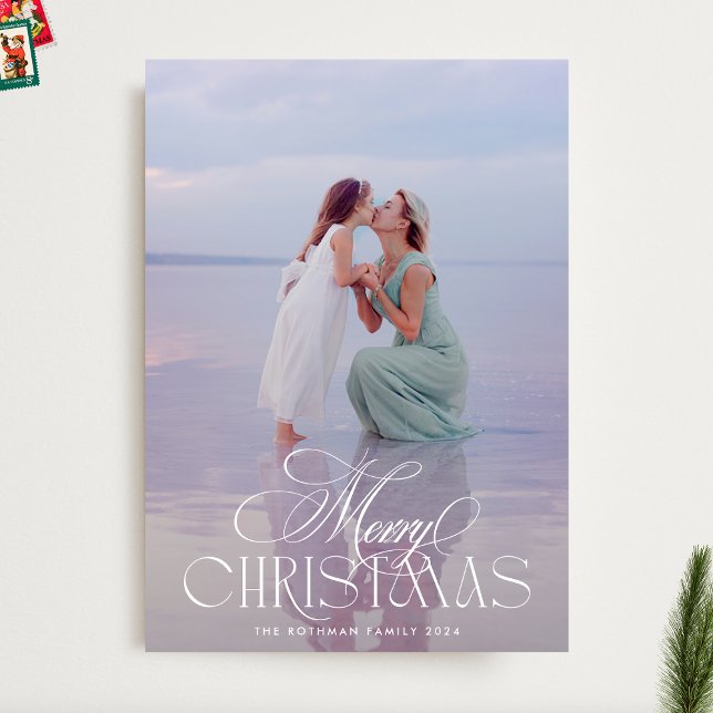 Elegant Classic MERRY Christmas Calligraphy Photo Holiday Card (Creator Uploaded)