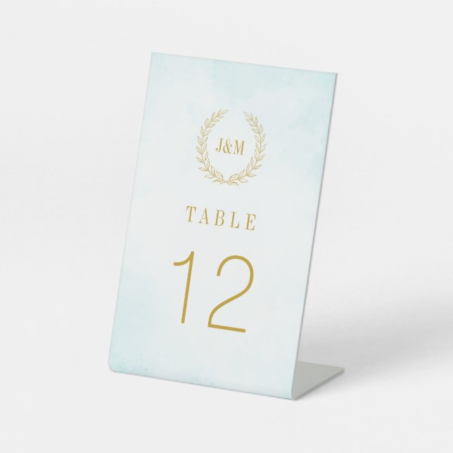 Elegant Classic Minimalist Monogram Turquoise Pedestal Sign (Front)