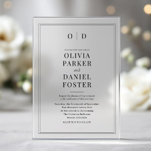 Elegant Classic Minimalist Monogram Wedding Acrylic Invitations