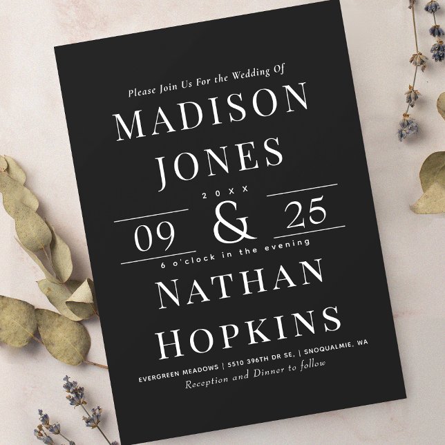 Elegant Classic Modern Black Wedding  Invitation (Creator Uploaded)