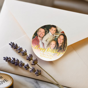 Elegant Classic Modern Custom Photo White and Gold Classic Round Sticker