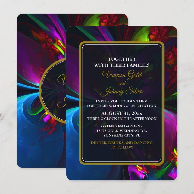 Elegant Classic Modern Floral Pattern #902 Wedding Invitation (Front/Back)