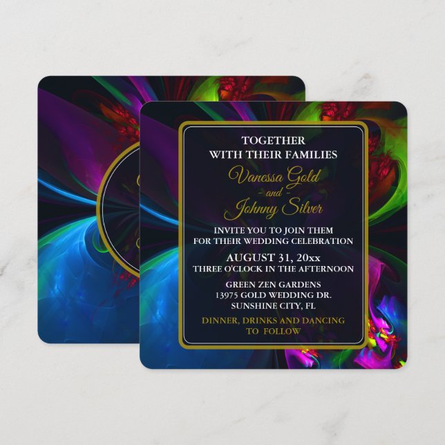 Elegant Classic Modern Floral Pattern #902 Wedding Invitation (Front/Back)