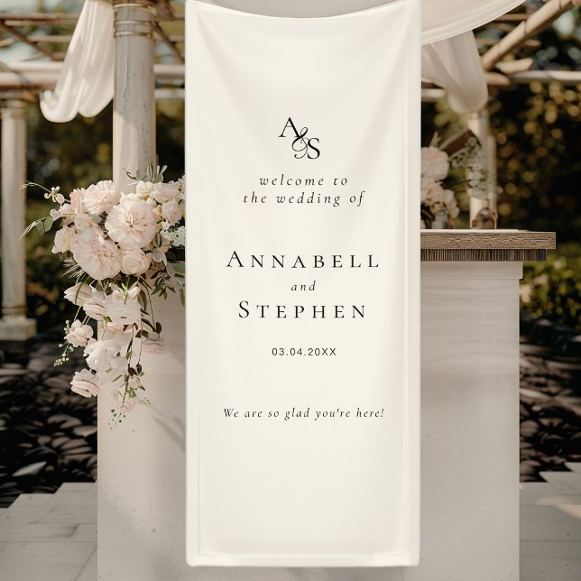 Elegant, Classic, Monogram, Beige, Wedding Banner (Elegant, Classic, Monogram, Beige, Wedding Banner with your Name & Date.)