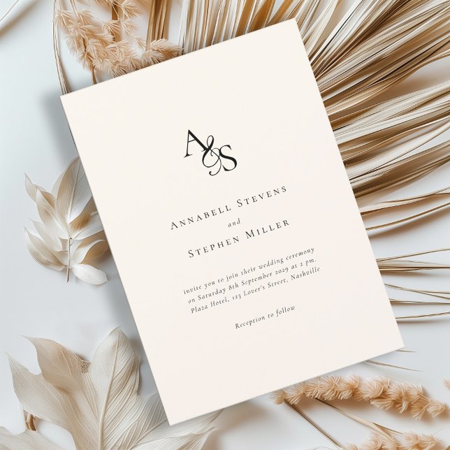 Elegant, Classic, Monogram, Beige, Wedding Invitation (Creator Uploaded)
