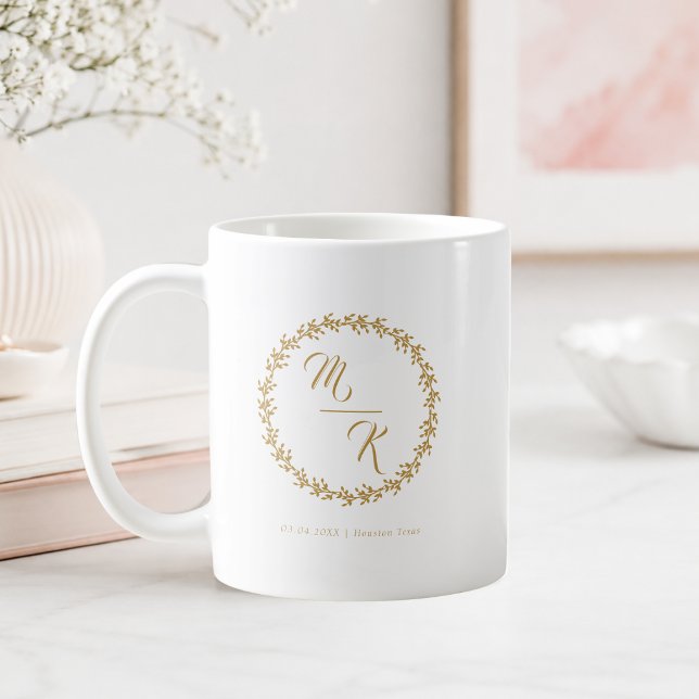 Elegant Classic Monogram Beige Wreath Coffee Mug (Elegant Classic Monogram Beige Wreath)