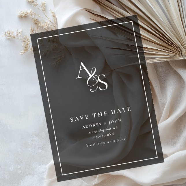 Elegant Classic Monogram Black Grey Wedding Acrylic Invitations (Elegant Classic Monogram Black Gray Wedding Acrylic Invitations)