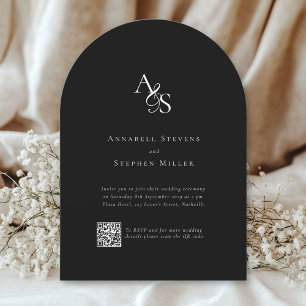 Elegant, Classic, Monogram, Black, QR Code Wedding Invitation