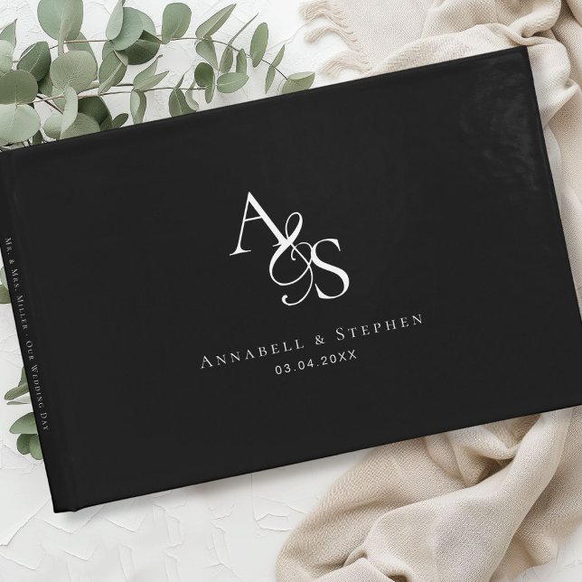 Elegant, Classic, Monogram, Black, Wedding Guest Book (Elegant, Classic, Monogram, Black & White, Wedding Guest Book)