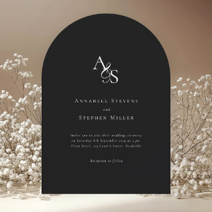 Elegant, Classic, Monogram, Black, Wedding Invitation