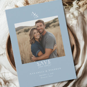 Elegant, Classic, Monogram, Blue, Wedding 1 Photo Save The Date