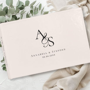 Elegant, Classic, Monogram, Blush-Beige, Wedding Guest Book