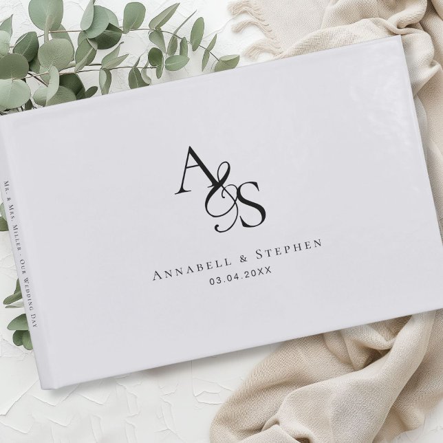 Elegant, Classic, Monogram, Grey, Wedding Guest Book (Elegant, Classic, Monogram, Gray, Wedding Guest Book)